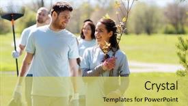  Presentation with charity - Slide deck consisting of volunteering charity people and ecology background and a yellow colored foreground