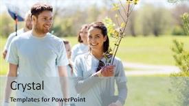  Presentation with charity - Slides enhanced with volunteering charity people and ecology background and a light blue colored foreground