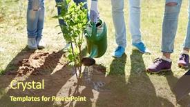  Presentation with tree planting - Beautiful slide set featuring volunteering charity people and ecology backdrop and a tawny brown colored foreground