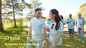  Presentation with people talking - PPT layouts enhanced with volunteering charity people and ecology background and a  colored foreground