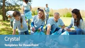  Presentation with charity - Beautiful slides featuring volunteering charity people and ecology backdrop and a teal colored foreground