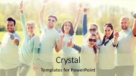  Presentation with ecology - Colorful slide set enhanced with volunteering charity people gesture backdrop and a soft green colored foreground