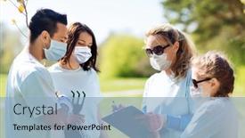  Presentation with medical clipboard - PPT theme having volunteering-health-and-ecology-concept background and a light blue colored foreground