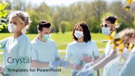  Presentation with virus disease - Audience pleasing theme consisting of volunteering-health-and-ecology-concept backdrop and a light blue colored foreground