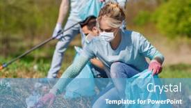  Presentation with face masks - Beautiful PPT theme featuring volunteering-health-and-ecology-concept backdrop and a teal colored foreground