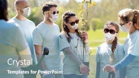  Presentation with face masks - Beautiful slide deck featuring volunteering-health-and-ecology-concept backdrop and a seafoam green colored foreground