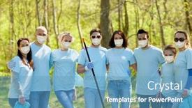  Presentation with medical face mask - Slide set featuring volunteering-health-and-ecology-concept background and a teal colored foreground