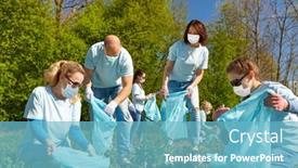  Presentation with medical face mask - Audience pleasing PPT theme consisting of volunteering-health-and-ecology-concept backdrop and a light blue colored foreground