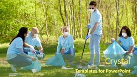  Presentation with medical face mask - PPT theme with volunteering-health-and-ecology-concept background and a tawny brown colored foreground