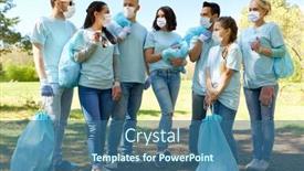  Presentation with medical face mask - Amazing presentation design having volunteering-health-and-ecology-concept backdrop and a ocean colored foreground