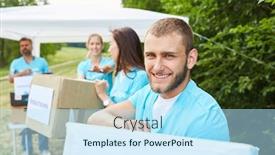  Presentation with charitable - Presentation theme enhanced with volunteers-as-volunteers-collect-donations background and a sky blue colored foreground