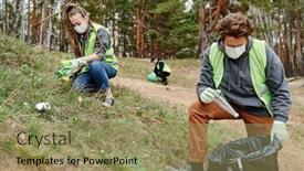  Presentation with bags plastic - Presentation design enhanced with volunteers-collecting-litter-in-park background and a coral colored foreground