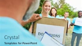  Presentation with donations sl - Slide deck consisting of volunteers-contribute-donations-to-register background and a light blue colored foreground