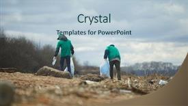  Presentation with polluted - Colorful slides enhanced with volunteers men cleaning polluted coast backdrop and a lemonade colored foreground