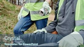  Presentation with plastic bag - Presentation theme featuring volunteers-putting-trash-they-found background and a ocean colored foreground