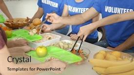  Presentation with homeless people - Colorful PPT layouts enhanced with volunteers serving food for homeless backdrop and a coral colored foreground
