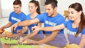  Presentation with teen food - Theme featuring alimentacion - teen volunteers serving food background and a coral colored foreground