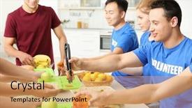  Presentation with teen food - Cool new presentation theme with free charity - teen volunteers serving food backdrop and a coral colored foreground