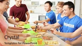  Presentation with food donation - Audience pleasing theme consisting of teen volunteers serving food backdrop and a coral colored foreground