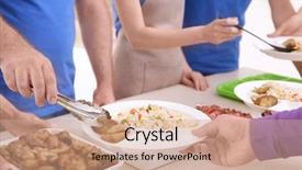  Presentation with homeless people - Theme with volunteers serving food to homeless background and a coral colored foreground