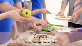  Presentation with homeless people - Slides with volunteers serving food to homeless background and a coral colored foreground