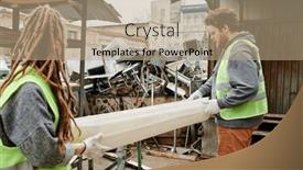  Presentation with garbage - Presentation theme enhanced with volunteers-sorting-collected-garbage background and a coral colored foreground