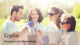  Presentation with charity - Audience pleasing PPT theme consisting of volunteers with clipboard planting tree backdrop and a lemonade colored foreground