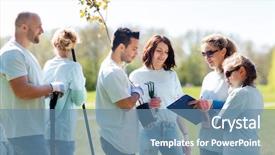  Presentation with people concept surgeon in mask - Slides featuring volunteers with clipboard planting tree background and a teal colored foreground