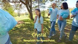  Presentation with charity - PPT theme consisting of volunteers with garbage bags walk background and a  colored foreground