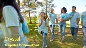  Presentation with charity - Colorful presentation theme enhanced with volunteers with garbage bags walk backdrop and a  colored foreground