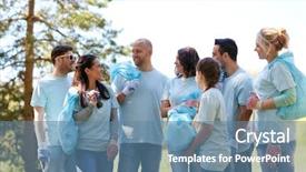  Presentation with charity - Slides with volunteers with garbage bags walk background and a  colored foreground
