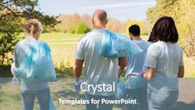  Presentation with ecology - Theme having volunteers with garbage bags walk background and a  colored foreground
