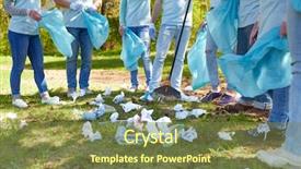  Presentation with charity - Colorful presentation theme enhanced with volunteers with garbage bags backdrop and a tawny brown colored foreground