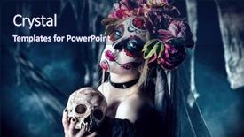  Presentation with day dead - Presentation design consisting of voodoo - calavera catrina in black dress background and a navy blue colored foreground