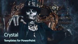  Presentation with top hat - Cool new presentation theme with voodoo - halloween a man backdrop and a navy blue colored foreground