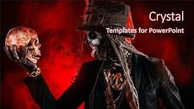  Presentation with top hat - Theme featuring voodoo - man with a skull makeup background and a wine colored foreground