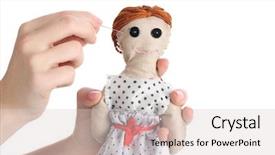  Presentation with doll - Slide deck consisting of voodoo doll girl background and a light gray colored foreground