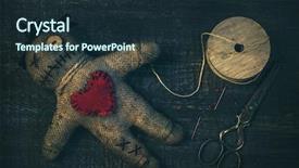  Presentation with stuck - Theme consisting of voodoo doll with pins stuck background and a wine colored foreground