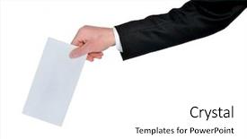  Presentation with trophy award hand holding - Slides with vote electronique - isolated man hand holding mail background and a white colored foreground