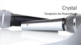  Presentation with microphones - Presentation theme enhanced with vote electronique - silver and black microphones isolated background and a white colored foreground