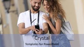  Presentation with tourists - Cool new presentation theme with voyage - couple of happy smiling tourists backdrop and a light blue colored foreground