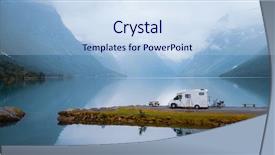  Presentation with caravan - Slide deck with voyage - family vacation travel rv holiday background and a sky blue colored foreground