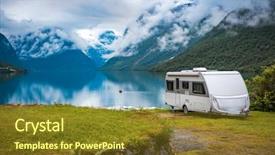  Presentation with caravan - Beautiful slides featuring voyage - family vacation travel rv holiday backdrop and a tawny brown colored foreground