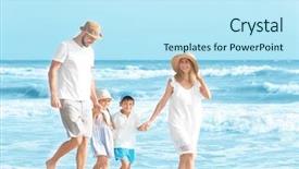  Presentation with sea and beach - Cool new presentation with voyage - happy family on sea beach backdrop and a sky blue colored foreground