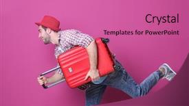  Presentation with traveler - Cool new presentation theme with voyage - man traveler with suitcase backdrop and a coral colored foreground