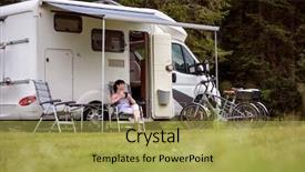  Presentation with caravan - Colorful PPT theme enhanced with voyage - woman is standing backdrop and a yellow colored foreground