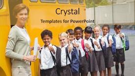  Presentation with school bus - Slides featuring voyage en ligne - cute schoolchildren waiting to get background and a yellow colored foreground