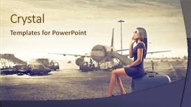  Presentation with talking on phone - Slides having voyage voyage d affaires - beautiful woman waits sitting background and a soft green colored foreground