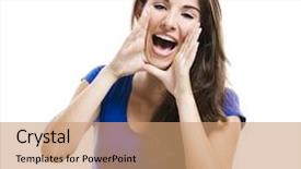  Presentation with woman in agriculture - Amazing presentation theme having voz - beautiful young woman shouting isolated backdrop and a coral colored foreground