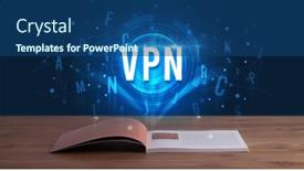  Presentation with digital book - PPT theme featuring vpn-inscription-coming-out background and a ocean colored foreground